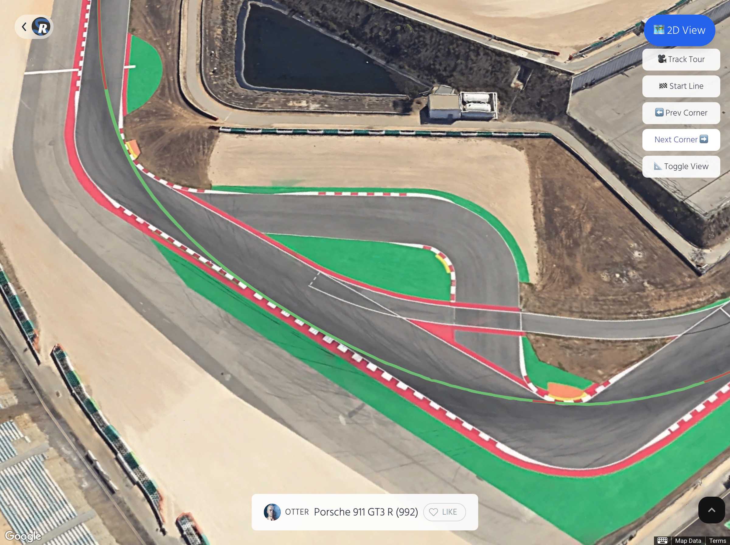 3D corner navigation showing focused view of a specific turn with navigation controls